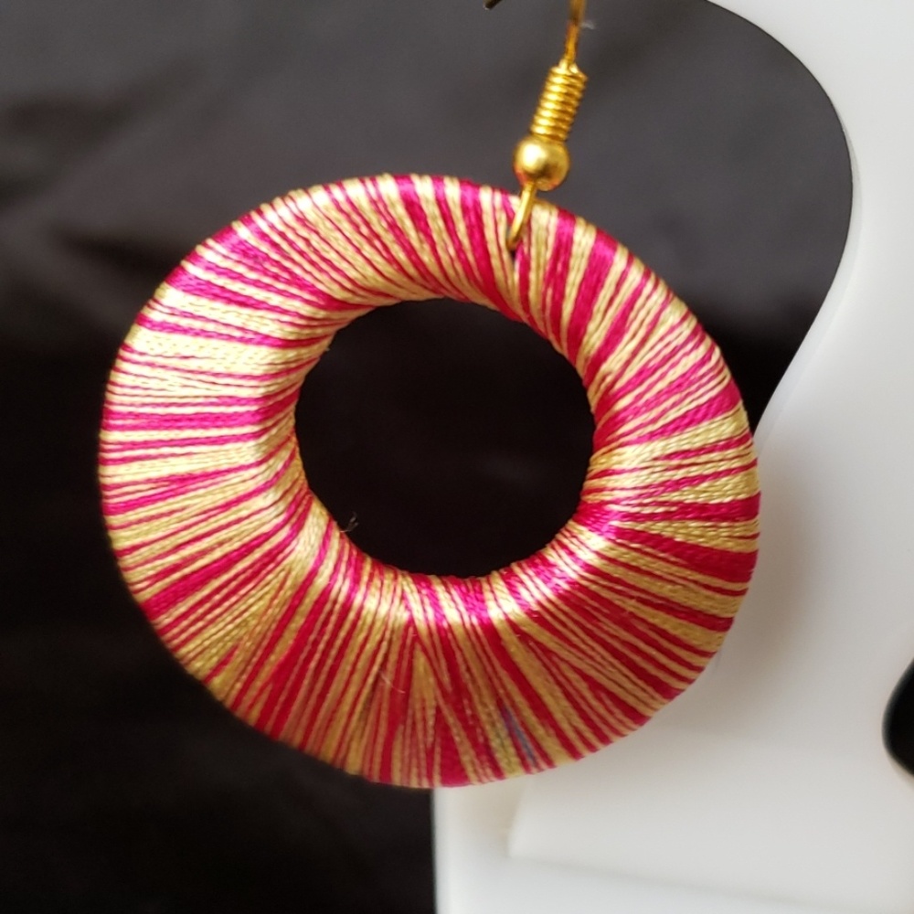 Pink Thread Earrings - Picture 2 of 4